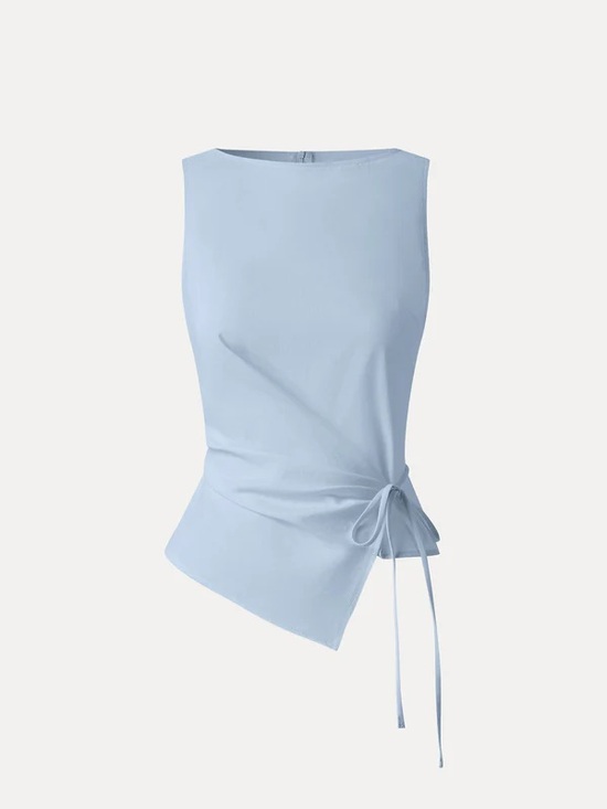 OGL Tops - OGL Lyocell-Linen Blend Boatneck Waist-Defined Top